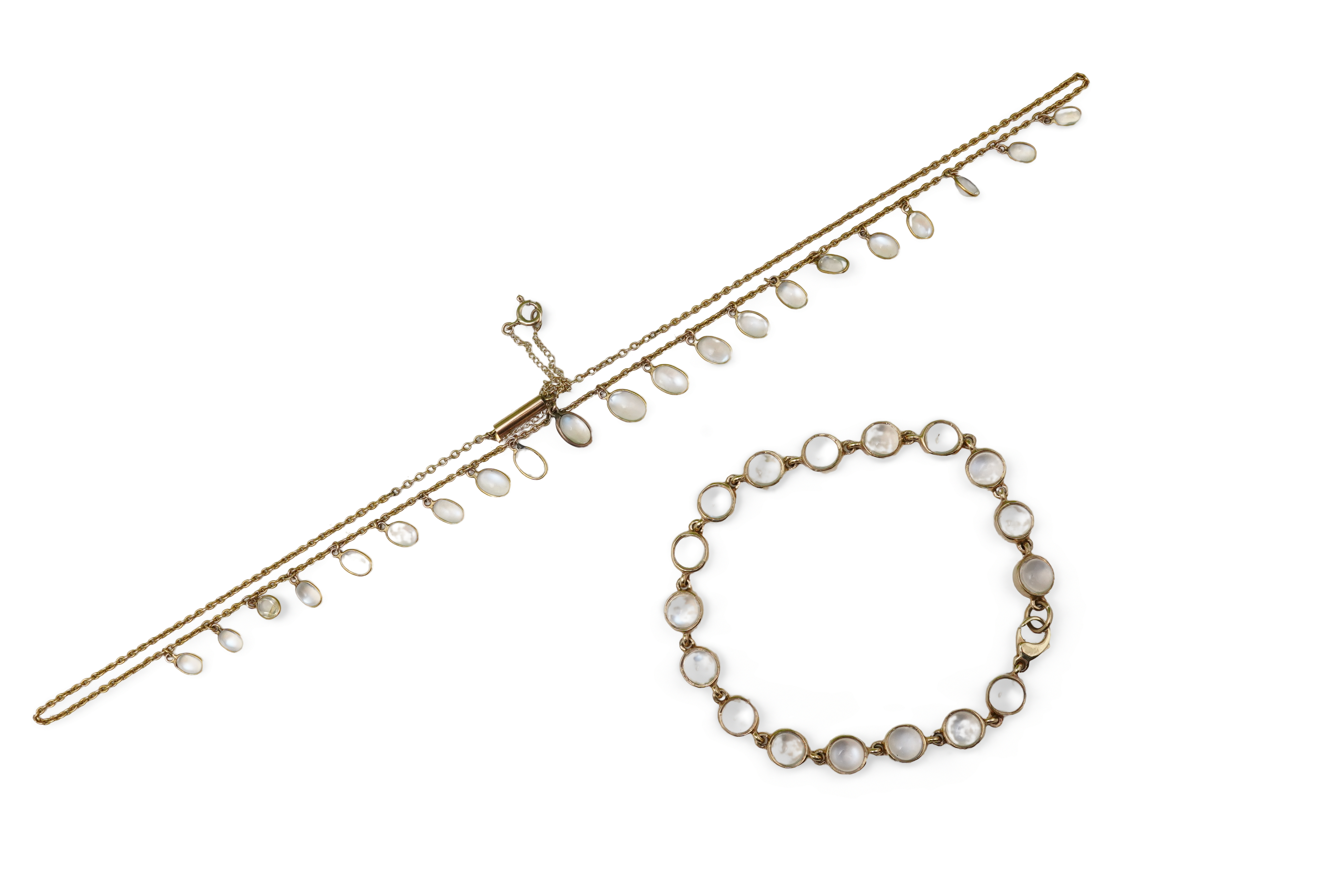 A moonstone necklace and bracelet, 19th century and later